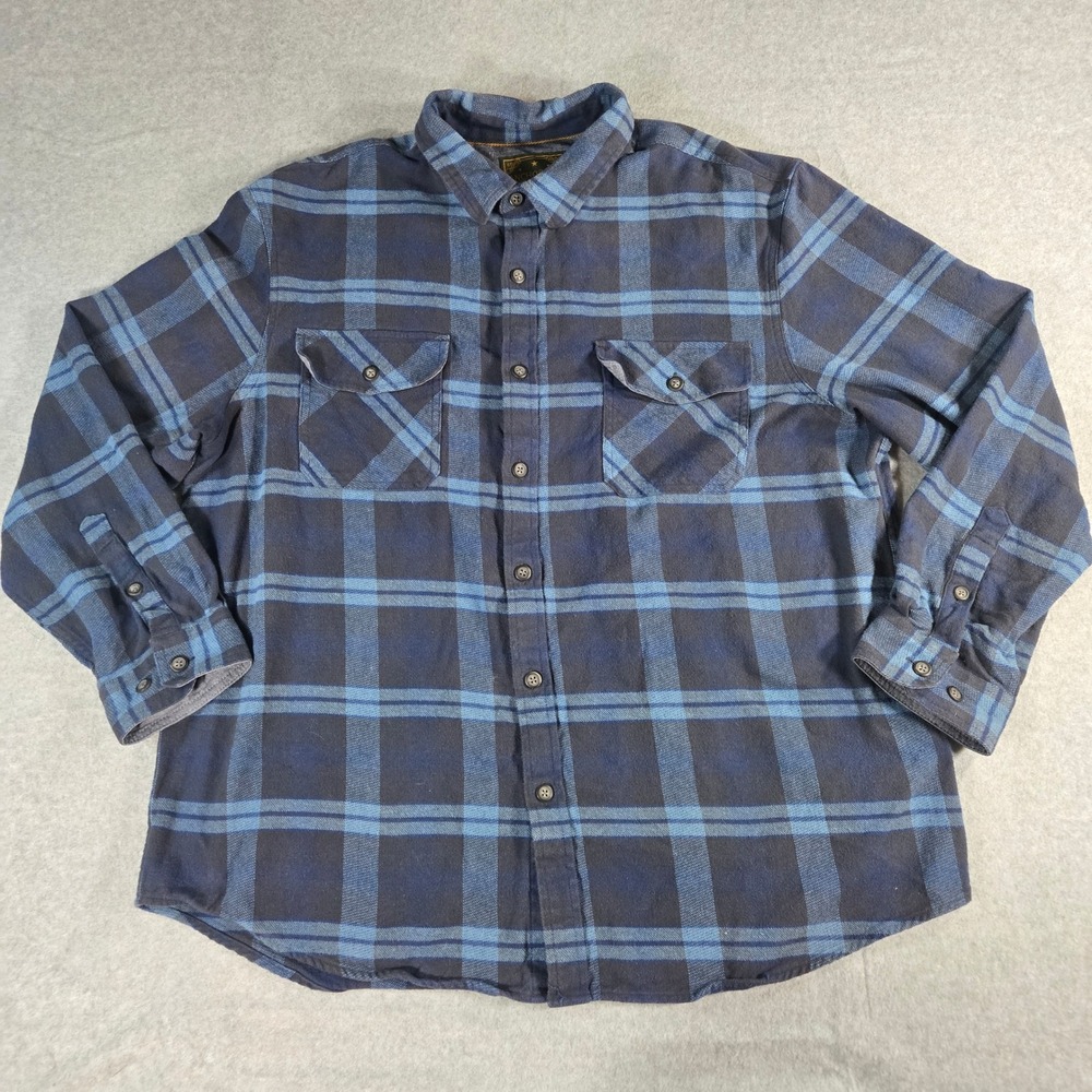 Anchorage Expedition Brand Blue Plaid Flannel Shirt Mens XXL Cotton Button Down
